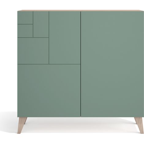 Herdasa, Meuble à chaussures en mélamine, modèle Moss, 87x90x27 cm, noyer clair - portes vert