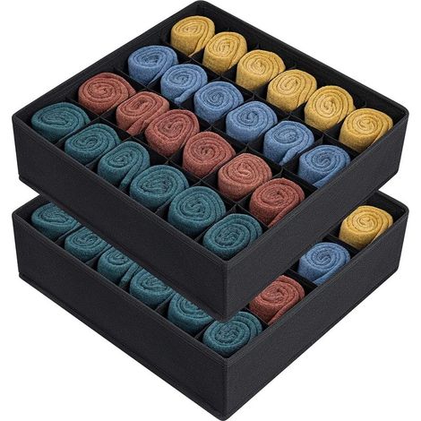 Lot de 2 Organisateur de Tiroir Pliable Non-tissé pour Sous-vètements, Soutien-gorges, Chaussettes Boîte de Rangement à Compartiment Gain de Place, Rangement Chaussettes(noir) (1/4)
