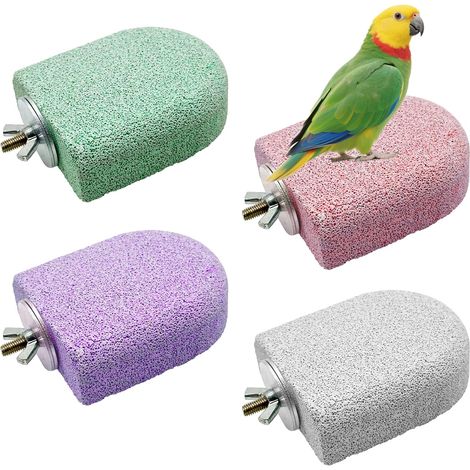 Perchoirs à Oiseaux, Jouet à Mâcher en pour Perroquet, Pierre de Calcium pour Bec, Accessoire pour Cage, Jouet pour Perruches, Hamsters, Lapins et Chinchillas, 4 PCS Petit