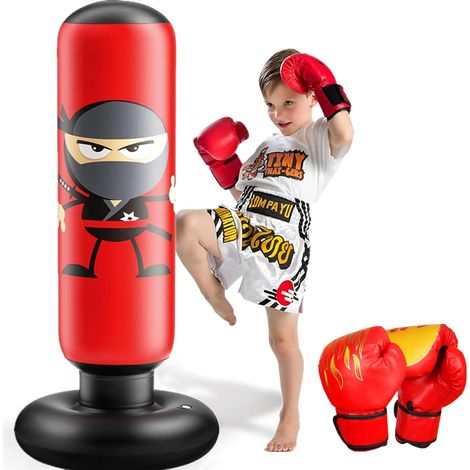 Sac de Frappe Enfant avec Gants de Boxe 165cm Ninja Gonflable Sac de Boxe pour Enfants 3-12 Ans Matériau épais Kit de Boxe pour Jeux Actifs et Réduction du Stress Cadeau pour Garçons et Filles (1/5)
