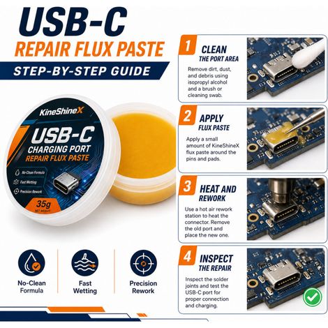 KineShineX Flussmittelpaste zur Reparatur von USB-C-Ladebuchsen für Mikrolötarbeiten an Motherboards mit USB-C-Schnittstelle. (1/5)