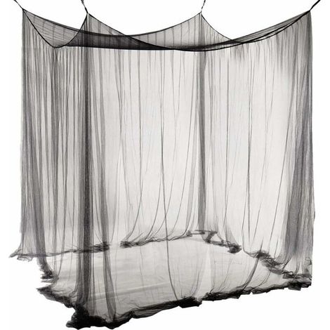 Moustiquaire de Lit Double Ciel de Lit Rectangulaire Grande Moustiquaire Noir Simple d'Eté avec 4 Ouvertures Baldaquin Rideaux de Lit 190cm(W) x210cm(L) x240cm(H) Répulsif Pour Les Insectes-LIAIKI (1/5)