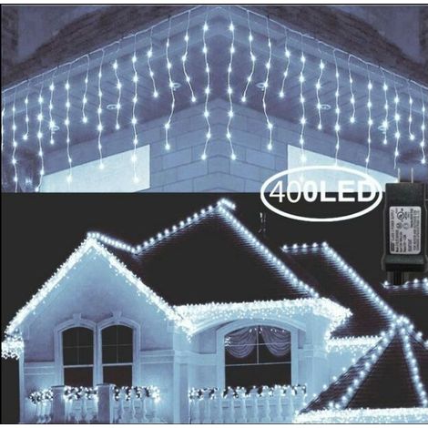 Rideau lumineux LED 400, guirlande lumineuse de Noël extérieure de 10 m, 8 modes d'éclairage,