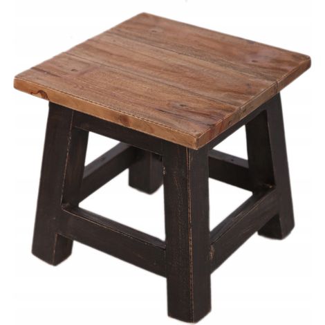 Tabouret rustique en bois marron et noir (1/4)