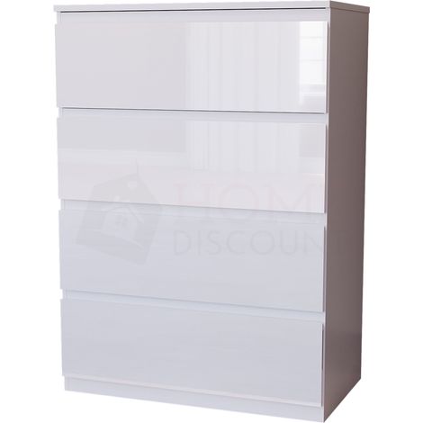 Glinton 4 Drawer Chest of Drawers High Gloss Bedroom Storage Furniture, 100% FSC, White