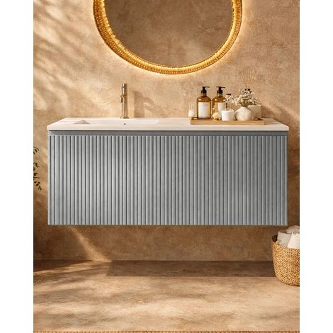 Mobile bagno cannettato 120X46 Pisa grigio chiaro lavabo resina cassetti destro sinistra (1/5)