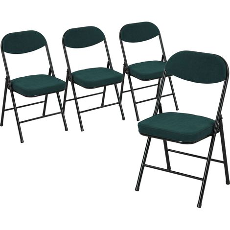 Lot de 4 fauteuils pliants bleus, chaises de salle à manger portables avec dossier et assise capitonnés en velours côtelé (1/5)