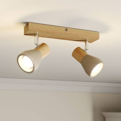 [NEUWERTIG] B-Ware Lindby Strahler Filiz Deckenlampe Deckenlampe Lampe Holz Und Beton 2 Flammig
