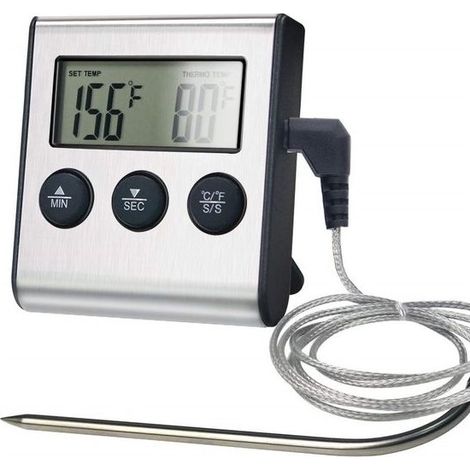 Thermomètre de cuisine numérique en acier inoxydable pour viande, barbecue et four, avec minuterie et fixation magnétique (1/2)
