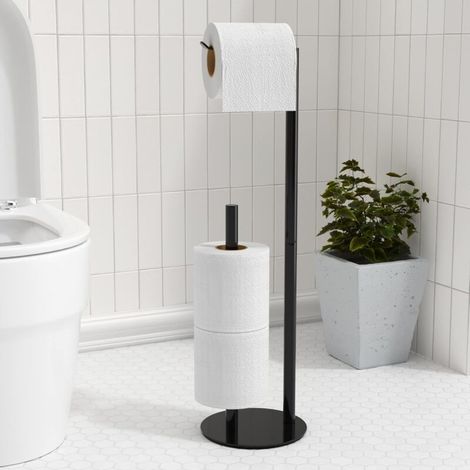 Black Brushed Nickel Toilet Paper Holder, Freestanding Toilet Paper Roll Holder for Paper Storage, Stainless Steel Toilet Paper Dispenser for 3 Paper Rolls (1/5)