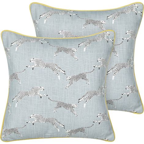 Set of 2 Decorative Cushions ARALES Cotton 45 x 45 cm Light Grey Animal Pattern (1/5)