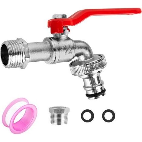 robinet de jardin universel 1/2" et 3/4" - Résistant au gel - Avec 2 raccords de tuyau gratuits + bande étanchéité à rouleau - Robinet d'écoulement (1/5)