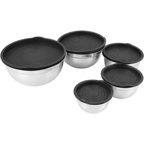 Ensemble de 5 bols mélangeurs, saladiers empilables en acier inoxydable avec couvercle hermétique, bols de service pour la cuisine, la pâtisserie, etc. (1/5)