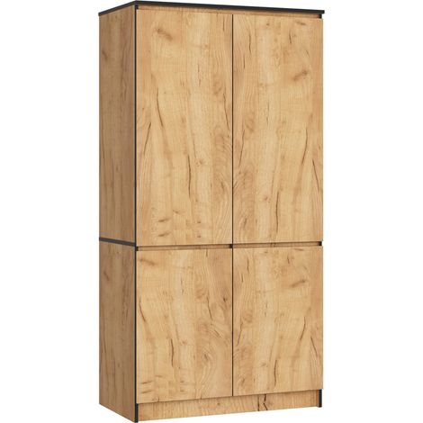Akord – Armoire 4 portes chêne craft 90 cm – 4 étagères – Panneau stratifié – Hauteur 180 cm – Profondeur 51 cm