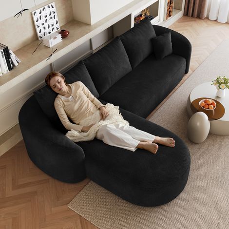 Canapé d'angle en L de 266 cm, canapé compressé en mousse, canapé modulable sans armature, chambre, appartement, sans montage, noir (1/5)