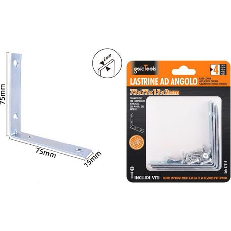 Kaela - Set 4pz Lastrine Ad Angolo Lastrina Angolare 75x75x15x2 Mm Con Viti Mobili 57115 - (1/2)