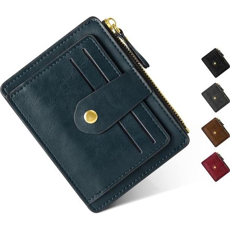 Petit porte-monnaie en cuir PU pour femme avec blocage RFID (bleu),