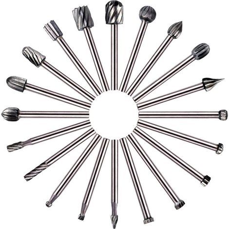 Fraises Rotatives 20 Pièces en Acier Rapide HSS pour Bois – Embouts de Routage avec Tige 3 mm pour Outils Rotatifs Dremel et Bricolage (1/4)