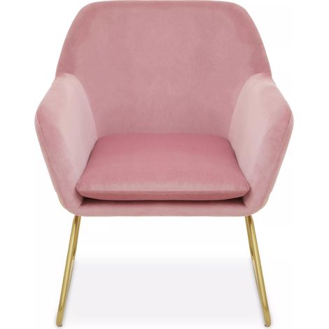 Interiors by Premier Pink Velvet Bushed Gold ArmChair, Cozy Desk Chair Pink Velvet, Easy to Clean Pink Velvet Chair (1/5)