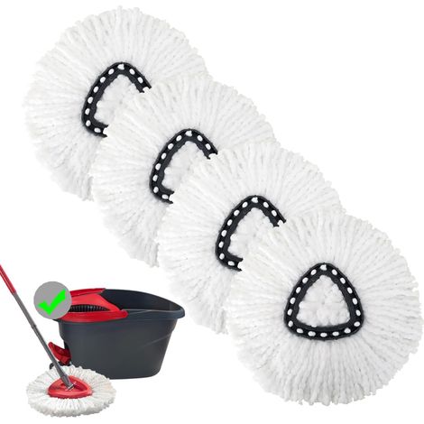 Têtes de balai remplaçables, compatibles avec les systèmes à 1 réservoir, en microfibre (blanches, paquet de 4)