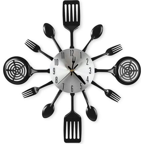 Grandes horloges murales de cuisine de 40,6 cm avec cuillères et fourchettes, excellente décoration d'intérieur et de beaux cadeaux, noir (1/5)