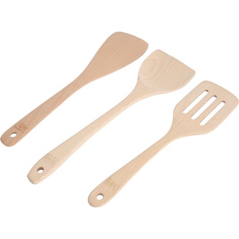 Ensemble de 3 spatules en bois non peintes, ustensiles de cuisine pour poêles antiadhésives (1/5)