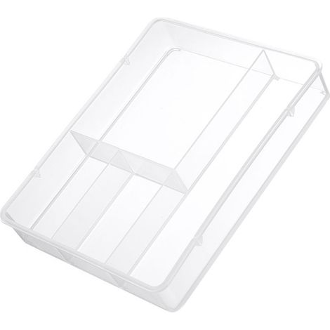 Transparente Aufbewahrungsbox für den Schreibtisch mit Schubladeneinteilung und Make-up-Ablage, ideal für Badezimmer oder Büro. (1/5)