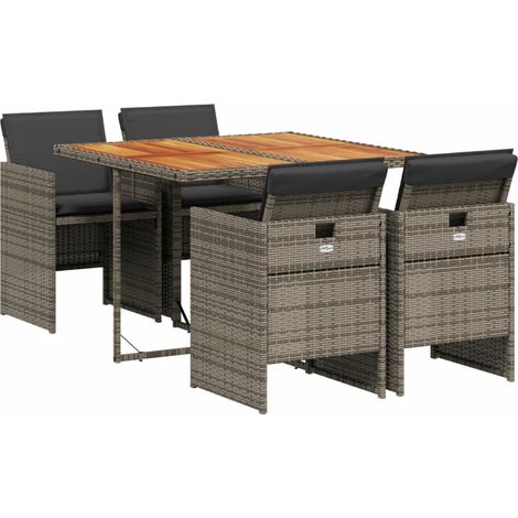 Set comedor de jardín 5 piezas con cojines ratán sintético gris vidaXL (1/6)