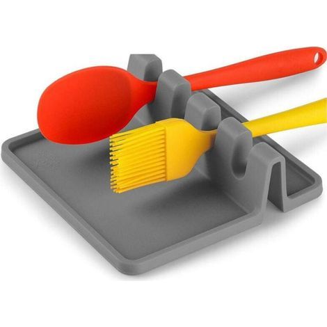 Porte-couverts en silicone avec bac d'égouttage, adapté à différents types de couverts, résistant à la chaleur, sans BPA, peut être utilisé comme porte-cuillères et support pour la plaque de cuisson. (1/4)