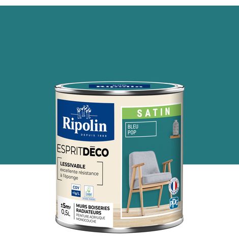 Ripolin – Peinture murale satin 0,5L bleu pop – Lessivable et peu sensible aux taches – Pour murs, portes, plinthes et radiateurs – Fabriqué en France (1/5)