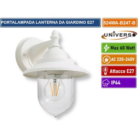 UNIVERSO 524WA-B247-B PORTALAMPADA LANTERNA DA GIARDINO WALL LAMP BIANCA DA MURO IP44 PER LAMPADINE E27 (1/4)