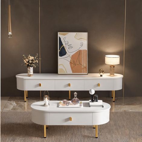 Ensemble salon blanc laqué 119 x 58 x 25 cm MDF avec rangements (1/5)