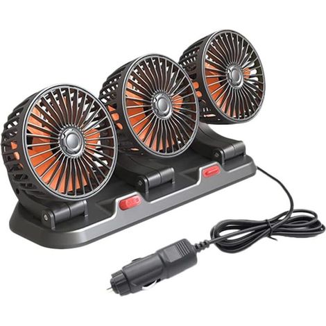 Circulateur d'air de refroidissement électrique à trois têtes Ventilateur automatique rotatif à 360° Ventilateur de refroidissement de voiture portable pour berline/SUV/RV/Bateau/Camion (1/5)