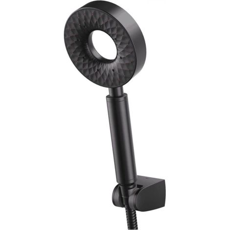 Round Black Self-Cleaning Handheld Shower Head with 3 Spray Modes, Universal Design, ABS Plastic Shower Head with 150cm ABS Shower Hose and Shower Holder (1/4)