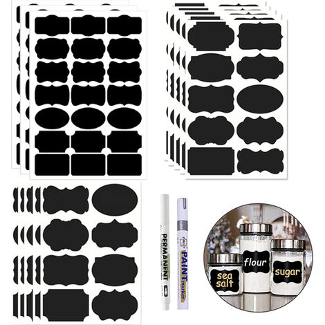 Etiquettes Autoadhésives Tableau Noir - PVC Réutilisables Imperméables - Pour Bocaux Épices Confitures Bouteilles Verre - Lot de 153 Pièces (1/5)