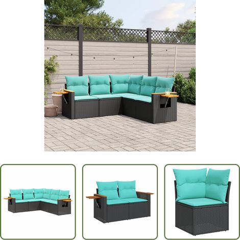 vidaXL Set de sofás de jardín 5 pzas con cojines ratán sintético negro (1/5)