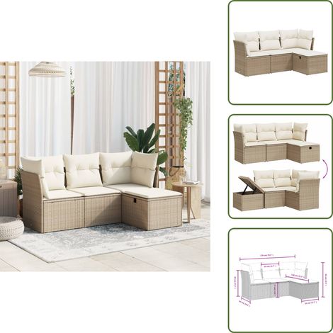 The Living Store 4-tlg. Garten-Sofagarnitur mit Kissen Beige Poly Rattan - Gartensessel (1/5)