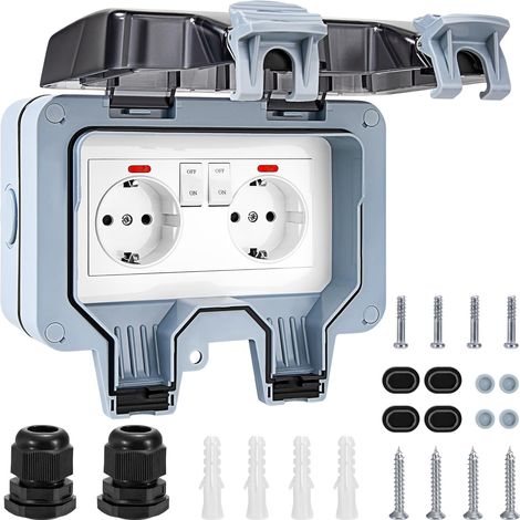 JSSEVN-IP66 wasserdichte Außensteckdose mit Kontrollleuchte, staub- und windgeschützte Wandmontage für Küche, Garage, Schwimmbad