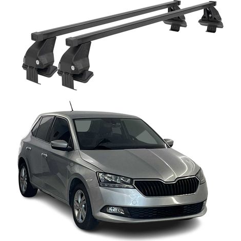 OMAC Barres de toit transversales en acier pour Skoda Fabia III 2014-2021 – Antivol inclus – Testées City Crash – DIN 75302:2019 – ISO/PAS 11154:2006 – Charge max 50 kg Noir (1/4)