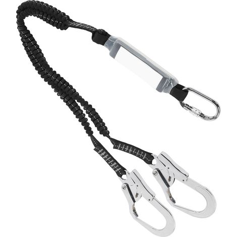 Corde de sécurité antichute à double crochet en acier pour travaux en hauteur, élastique et enrouleur (1/5)