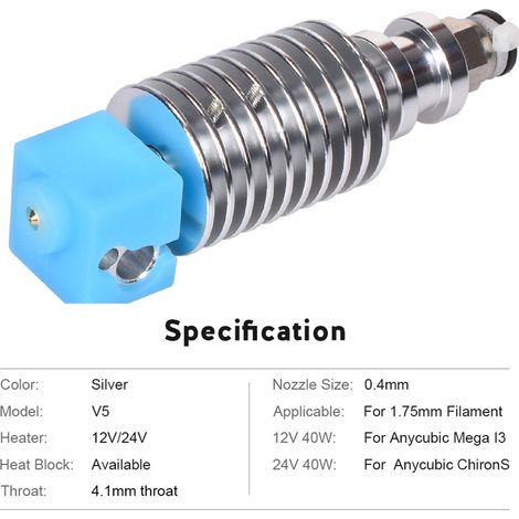 Kit d'extrusion Bowden pour imprimante 3D, tête chauffante V5 J-head 12V avec buse 0,4 mm et fil chauffant, compatible Anycubic Mega et Chiron (1/5)