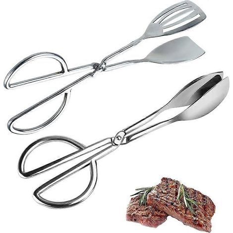 Pinces de cuisine en acier inoxydable, lot de 2 pinces à salade en acier inoxydable, pinces à salade, pinces pour buffet, pinces pour buffet de salade (argenté) (1/5)