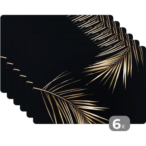 PLACEMAT Set of 6 - Leaves - Plants - Gold - Black - Luxury 45x30 cm (1/5)