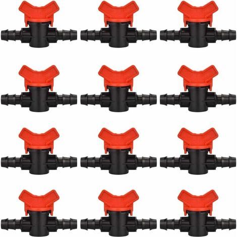 12 PCS Robinet de Jardin pour Tuyau, Tuyau Vanne d'irrigation 16 16mm Robinet d'arrêt raccord en Plastique pour Le contrôle extérieur de la vanne d'eau de Jardin (Noir + Rouge), (1/5)