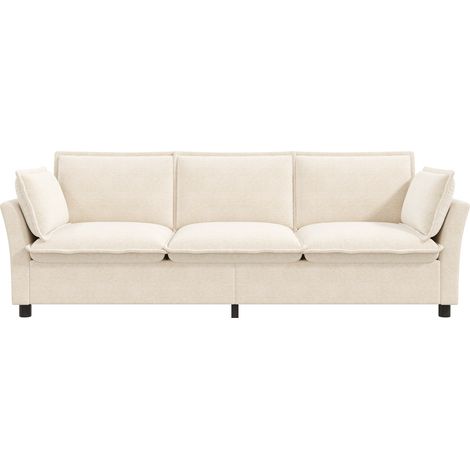 Canapé 3 places beige en tissu chenille avec structure métal et coussins d'accoudoir (1/5)