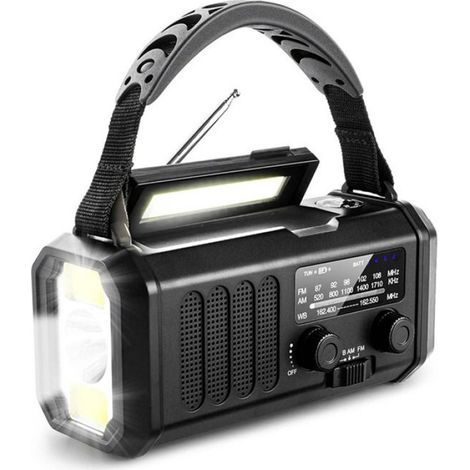 Radio d'urgence solaire E30, 10 000 mAh, FM, générateur à manivelle, AM, FM, NOAA, LED, alerte SOS, batterie externe, noir (1/4)