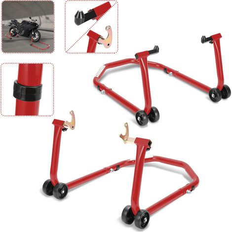 Wolketon Caballetes para moto delantero y trasero, pareja de taller de acero, rojo (1/5)
