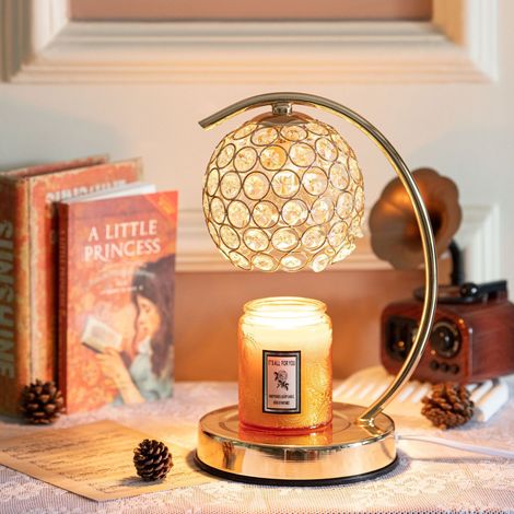 Lampe à fondre la cire parfumée, abat-jour en cristal doré, base en métal, gradable et programmable, sans flamme,or (1/5)