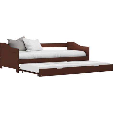 Lit simple pour adulte - Cadre de lit extensible Marron foncé Bois de pin 90x200 cm BV581663 - BonneVie (1/5)