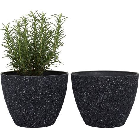 Jardinière Intérieur et Extérieur, Pot de Fleur avec Trous de Drainage, Jardinière de Forme Conique, Noir Moucheté,19cm x 19cm, Lot de 2 (1/5)